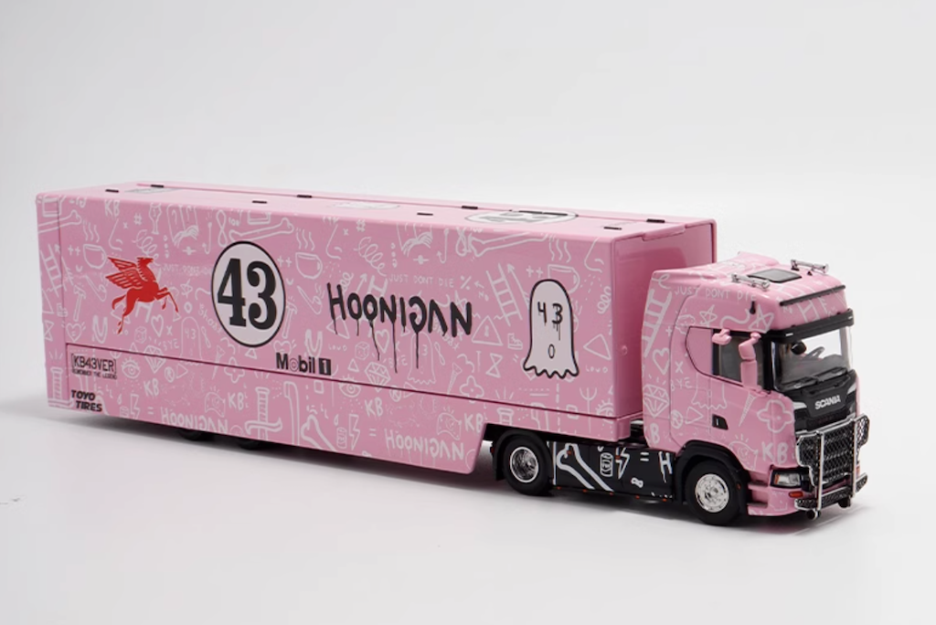 1:64 Scania S730 Pink Enclosed Double Deck Truck Model Diecast Metal Car New Collection