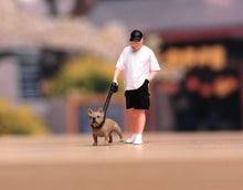 Load image into Gallery viewer, 1:64 Painted Figure Model Miniature Resin Diorama Sand Camera Walking Dog Man
