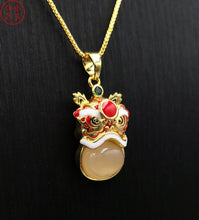 Load image into Gallery viewer, Nature Jade Traditional Lion Pendant Necklace Gift  Jewelry charm Blessing New
