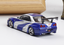 Load image into Gallery viewer, FS 1:64 Silver Blue NFS Skyline GTR R34 Sports Model Diecast Metal Car BN
