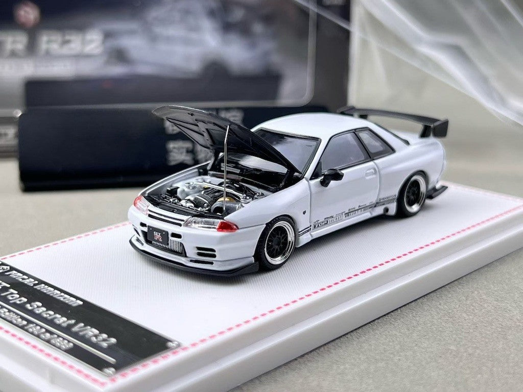 FH 1:64 White Skyline GTR R32 Top Secret Sports Model Diecast Metal Car New Collection