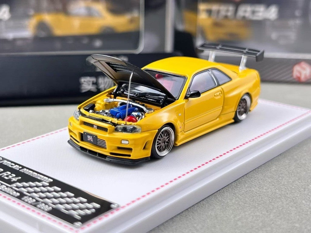 FH 1:64 Yellow Carbon Skyline GTR R34 Z-Tune Sport Model Diecast Metal Car New Collection