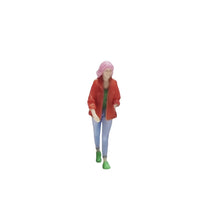 Load image into Gallery viewer, 1:64 Painted Figure Mini Model Miniature Resin Diorama Woman Pink Hair Red Top
