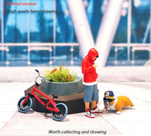 Load image into Gallery viewer, 1:64 Painted Figure Mini Model Miniature Resin Diorama Garden Street Boy Dog Set
