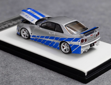 Load image into Gallery viewer, TM 1:64 Silver Blue Skyline GTR R34 FNF Sports Model Diecast Metal Car New Collecction
