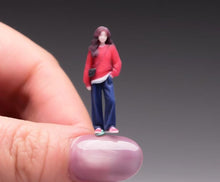 Load image into Gallery viewer, 1:64 Painted Figure Model Miniature Resin Diorama Lady in Red Casual Denim Woman
