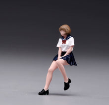 Load image into Gallery viewer, 1:64 Painted Figure Model Miniature Resin Sand Uniform Girl Desk Chair Set
