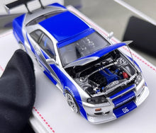 Load image into Gallery viewer, FH 1:64 NFS Silver Skyline GTR R34 C West Sports Model Diecast Metal Car New Collection
