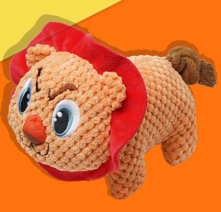 Dog Squeaky Toys Chew Puppy Fluffy Toy Durable Fabric Teeth Grinding PET Lion