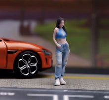 Load image into Gallery viewer, 1:64 Painted Figure Model Miniature Resin Blue Top Denim Girl Sporty Lady Woman

