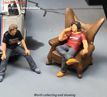 Load image into Gallery viewer, 1:64 Painted Figure Mini Model Miniature Resin Diorama Sofa Smoking Man Talk Set
