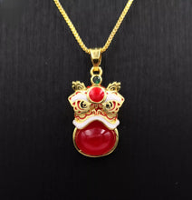 Load image into Gallery viewer, Nature Jade Traditional Lion Pendant Necklace Gift  Jewelry charm Blessing Red
