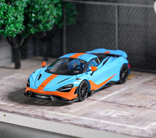 Load image into Gallery viewer, CM 1:64 Blue Orange 765LT Super Racing Sports Model Toy Diecast Metal Car Box
