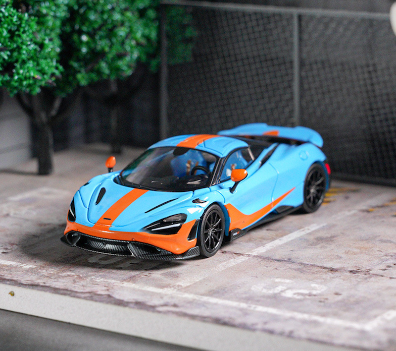 CM 1:64 Blue Orange 765LT Super Racing Sports Model Toy Diecast Metal Car Box