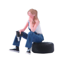 Load image into Gallery viewer, 1:64 Painted Figure Model Miniature Resin Diorama Woman Car Repair Worker Beauty
