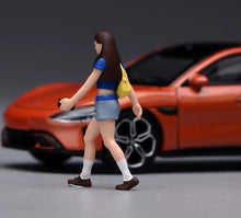 Load image into Gallery viewer, 1:64 Painted Figure Model Miniature Resin Diorama Toy Sand Walking Girl Blue Top
