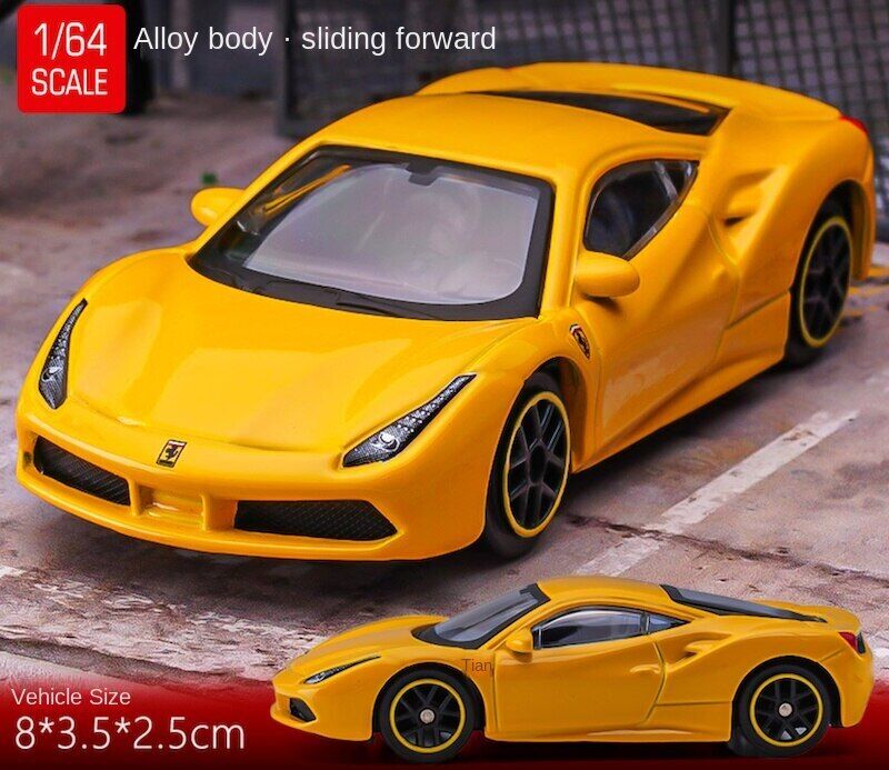 Bburago 1:64 Yellow Ferrari 488 GTB Racing Sports Model Toy Diecast Metal Car