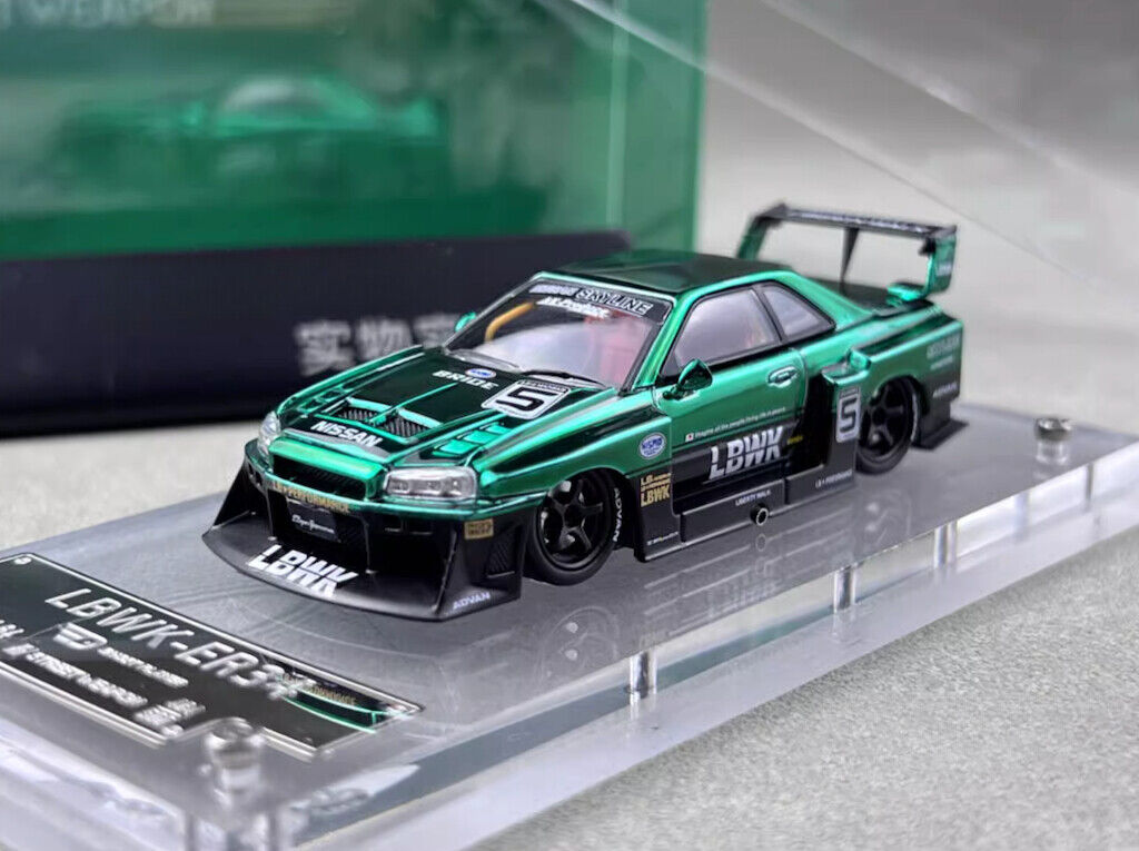 SW 1:64 Green LBWK ER34 #5 GTR Skyline Sports Model Diecast Metal Car New Collection