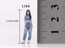 Load image into Gallery viewer, 1:64 Painted Figure Model Miniature Resin Blue Top Denim Girl Sporty Lady Woman
