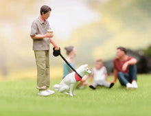 Load image into Gallery viewer, 1:64 Painted Figure Model Miniature Resin Diorama Sand Dog Walking Man Boy Toy New Collection
