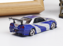 Load image into Gallery viewer, FS 1:64 Silver Blue NFS Skyline GTR R34 Sports Model Diecast Metal Car BN
