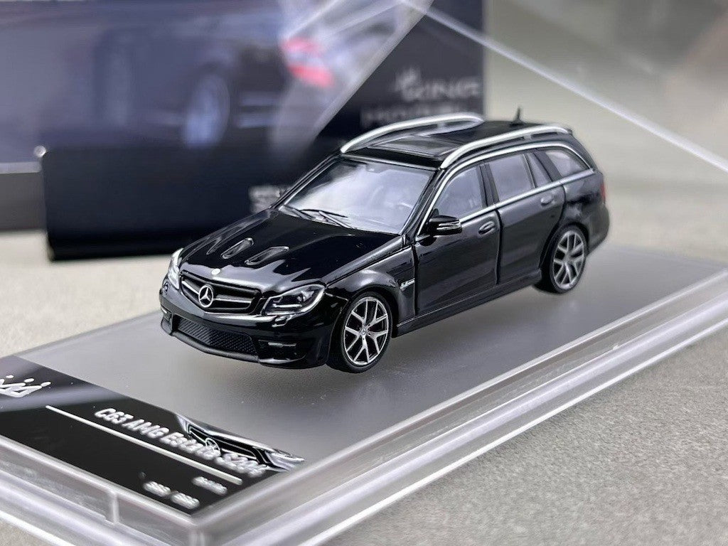 King 1:64 Black C63 AMG Estate S204 Wagon Sports Model Diecast Metal Car New Collection