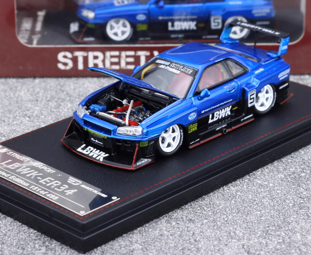 SW 1:64 Blue Black Skyline GTR ER34 LBWK #5 Sports Model Diecast Metal Car New Collection