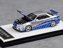 Load image into Gallery viewer, TM 1:64 Silver Blue Skyline GTR R34 FNF Sports Model Diecast Metal Car New Collecction
