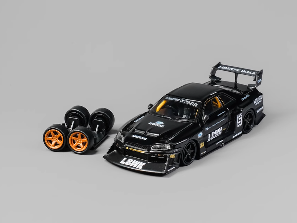 CM 1:64 JDM Black Skyline GTR ER34 LBWK #5 Sports Model Diecast Metal Car New