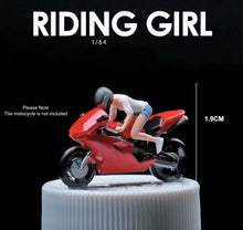 Load image into Gallery viewer, 1:64 Painted Figure Mini Model Miniature Car Scenes Resin Black Helmet Girl Lady
