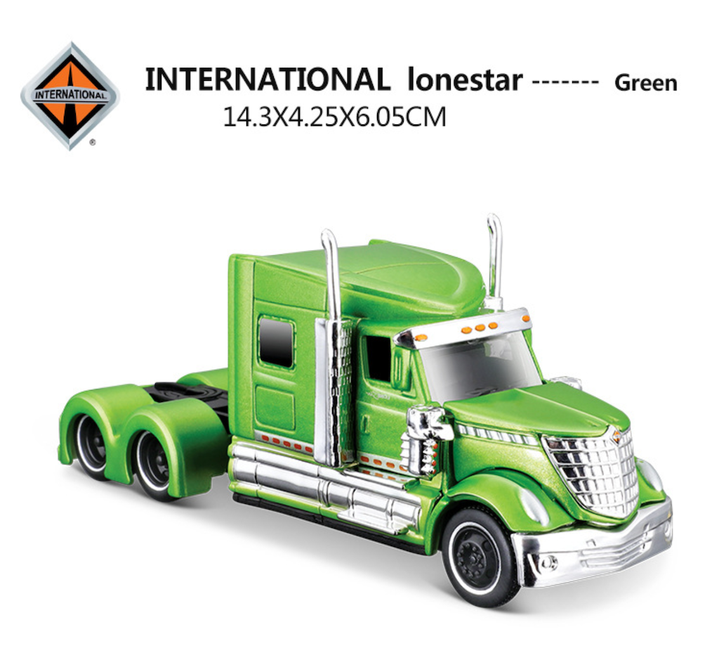 Maisto 1:64 Green International Lonestar Truck Trailer Model Toy Metal Car BN