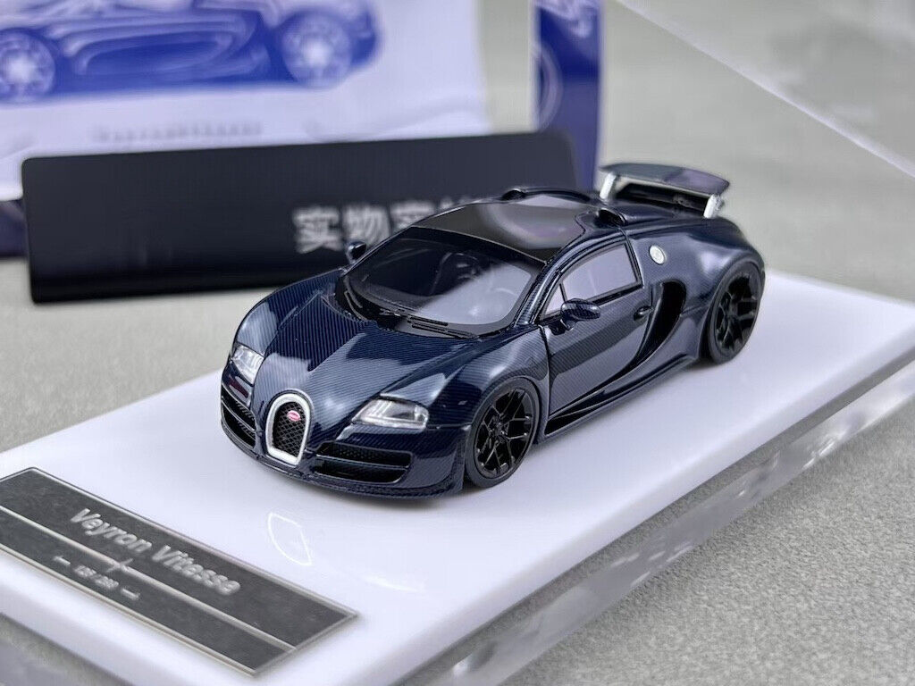 LJM 1:64 Blue Carbon Veyron Vitesse Racing Sports Model Diecast Resin Car New Collection