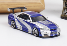 Load image into Gallery viewer, FS 1:64 Silver Blue NFS Skyline GTR R34 Sports Model Diecast Metal Car BN
