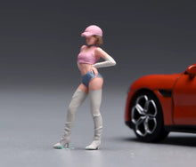 Load image into Gallery viewer, 1:64 Painted Figure Model Miniature Resin Diorama Toy Sand Pink Cap Trendy Girl
