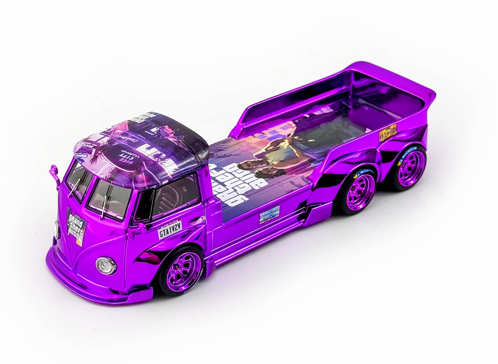 Liberty 1:64 Purple VW T1 6x6 Flatbed Tow Truck Sport Model Diecast Metal Car