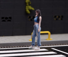 Load image into Gallery viewer, 1:64 Painted Figure Model Miniature Resin Blue Top Denim Girl Sporty Lady Woman
