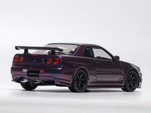 Load image into Gallery viewer, MH 1:18 Purple Skyling GTR R34 Nismo RB26DETT Engine Model Diecast Metal Car
