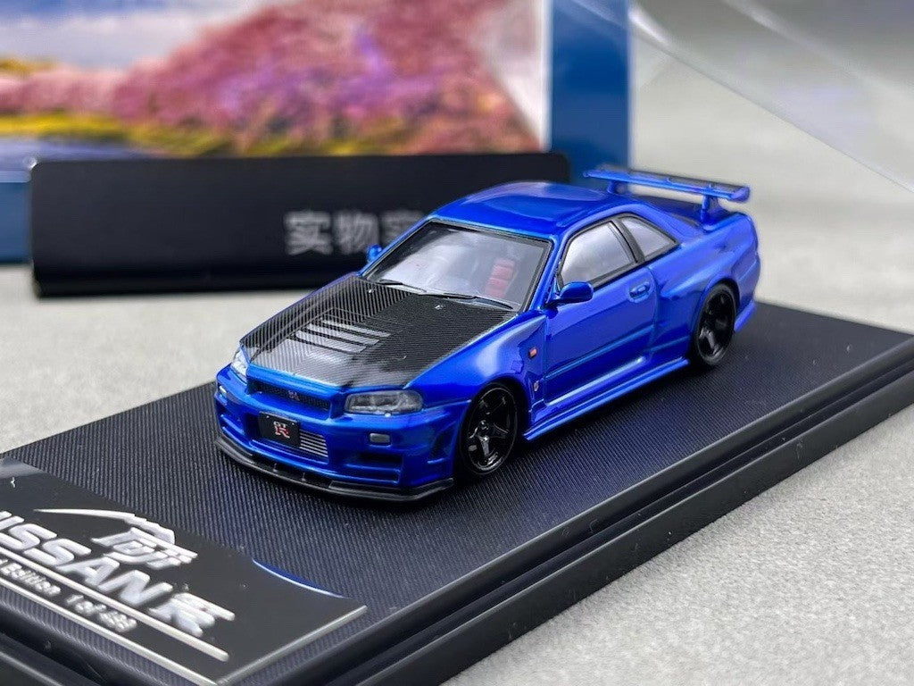 FUJI 1:64 Blue Carbon Skyline GTR R34 Z-Tune Sport Model Diecast Metal Car New Collection