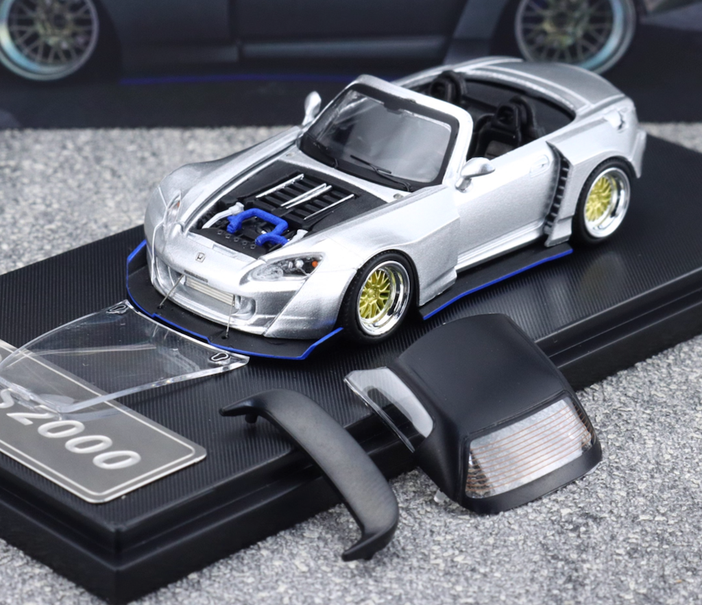 RM 1:64 Silver S2000 Convertible Widebody Sports Model Diecast Metal Car New Collection