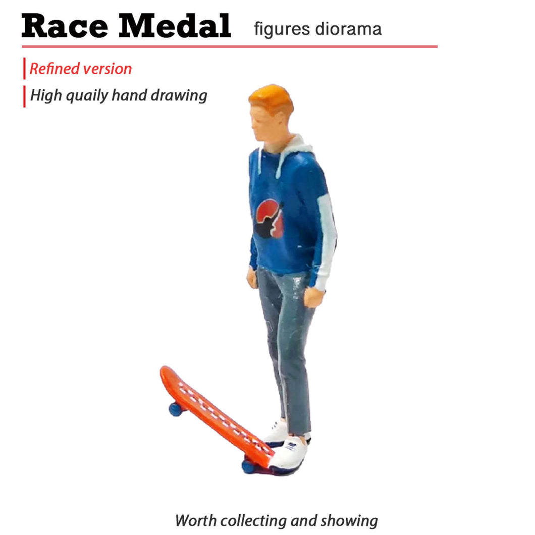 1:64 Painted Figure Mini Model Miniature Resin Diorama Toy Skate Board Boy Blue