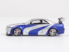 Load image into Gallery viewer, FS 1:64 Silver Blue NFS Skyline GTR R34 Sports Model Diecast Metal Car BN
