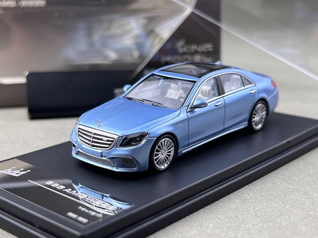 King 1:64 Blue AMG S65 W222 Luxury Sedan Sports Model Diecast Metal Car New Collection