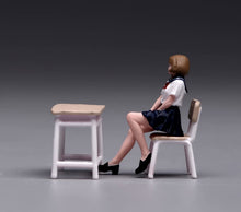 Load image into Gallery viewer, 1:64 Painted Figure Model Miniature Resin Sand Uniform Girl Desk Chair Set
