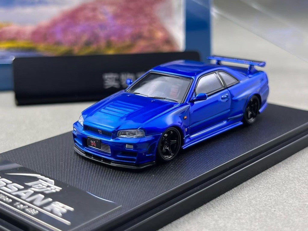 FUJI 1:64 JDM Blue Skyline GTR R34 Z-Tune Sports Model Diecast Metal Car New Collection