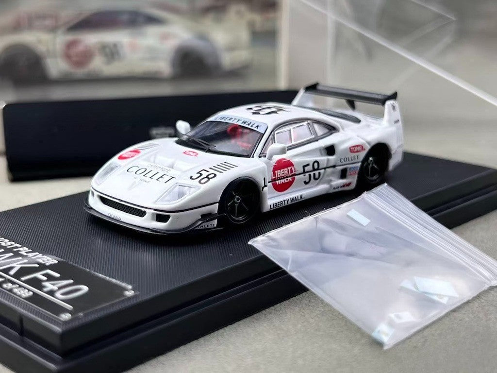 SW 1:64 White F40 LBWK #58 Racing Sports Model Diecast Metal Car New Collection