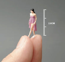 Load image into Gallery viewer, 1:64 Painted Figure Mini Model Miniature Car Scenes Resin Pink Long Skirt Lady
