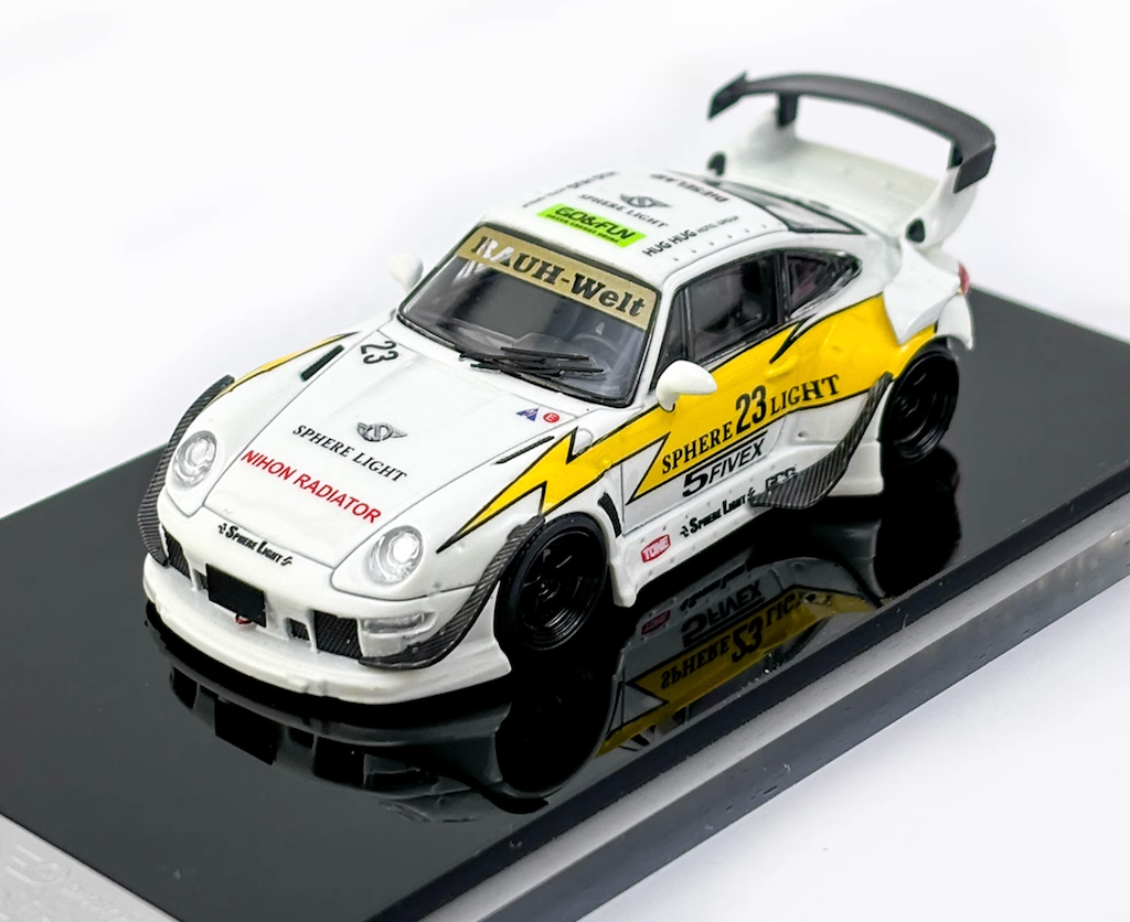 SW 1:64 Luminous Yellow 911 RWB 993 #23 Sports Model Diecast Metal Car New Collection