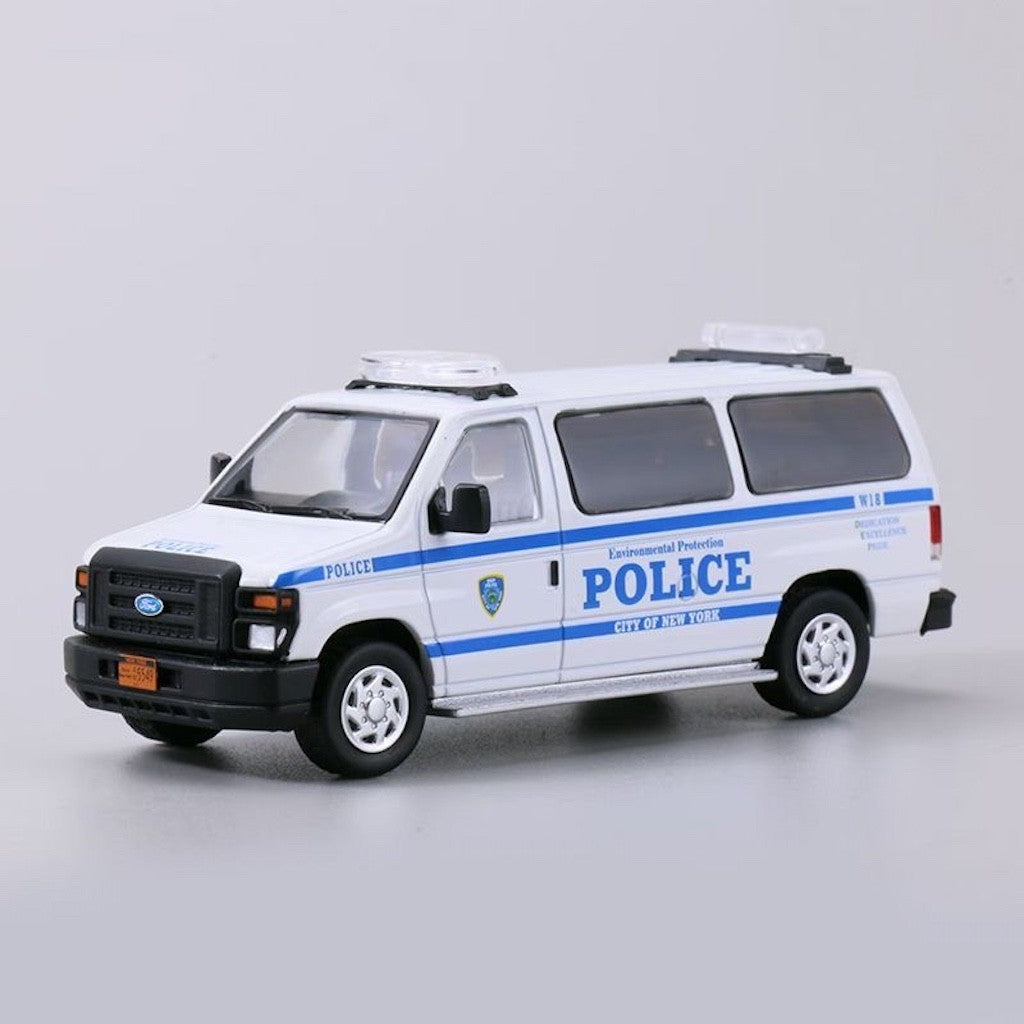 1:64 596 White US Police E350 Super Duty Wagon Van Model Diecast Metal Car New Collection