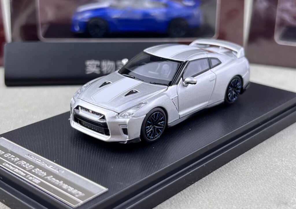 MH 1:64 Silver 50th Skyline GTR R35 Racing Sports Model Diecast Metal Car New Collection