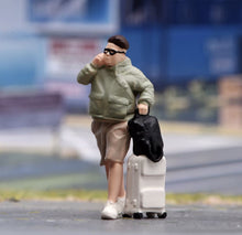 Load image into Gallery viewer, 1:64 Painted Figure Model Miniature Resin Sand Diorama Man Suitcase Passenger
